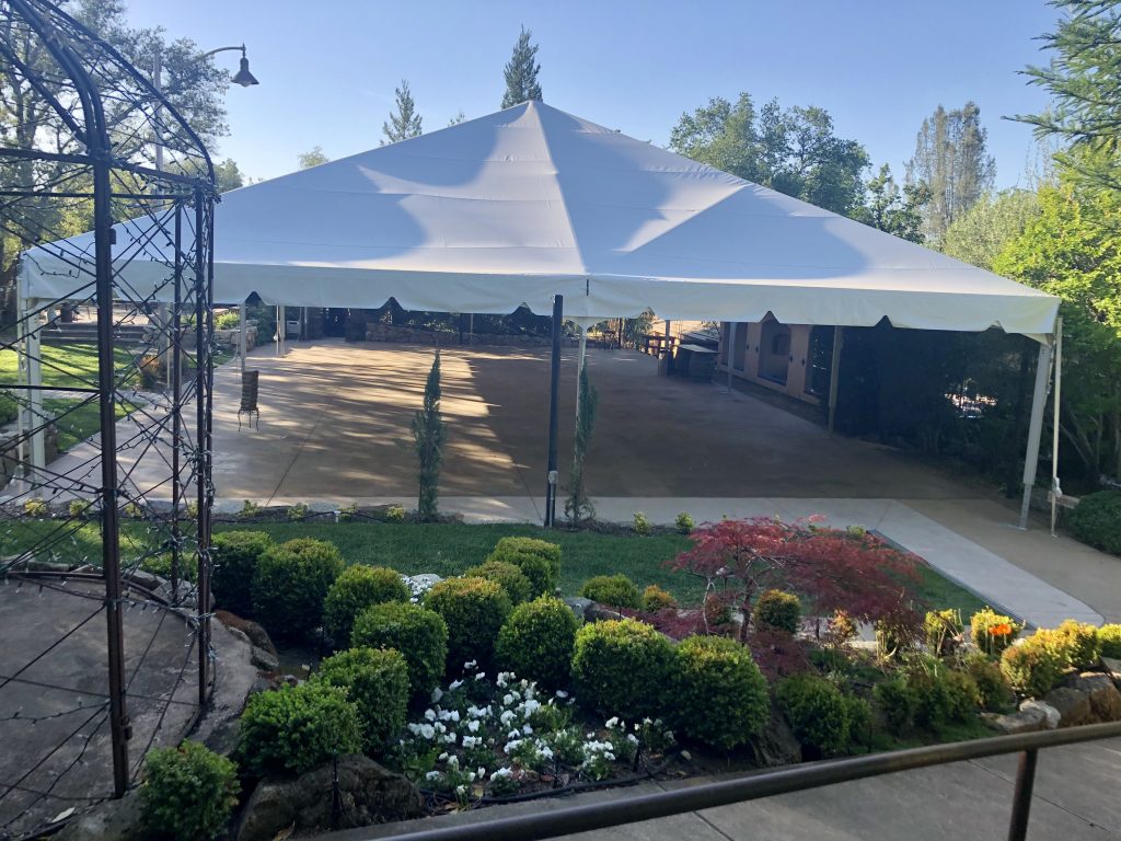 Gold Hill Gardens, Placer County, CA Tent covering patio.