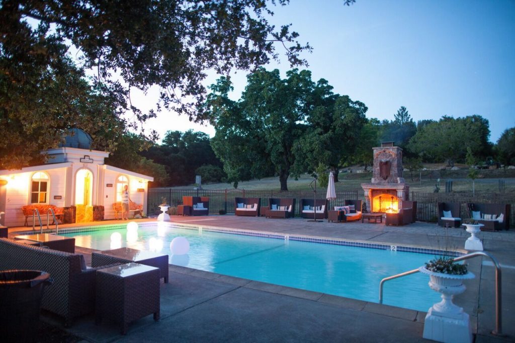 Triple S Ranch swimming pool with fireplace