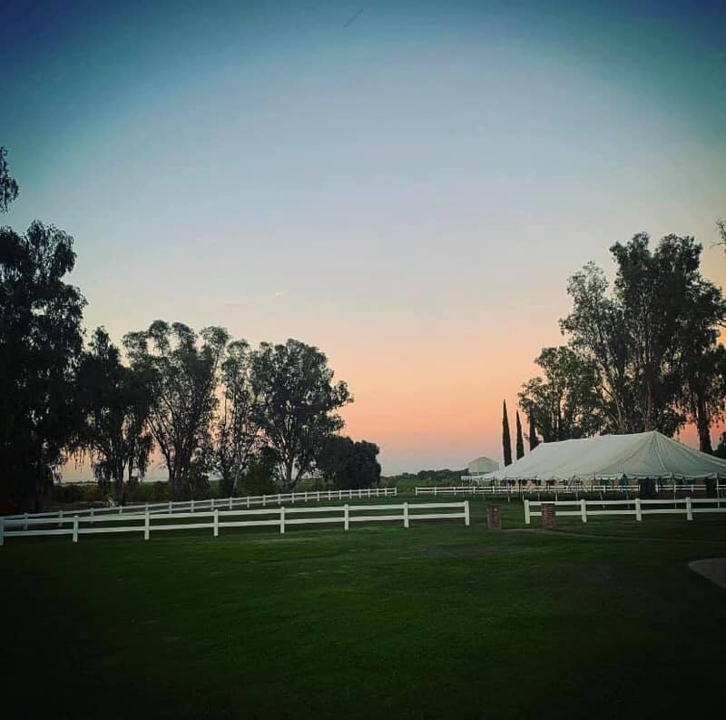 Sunset and tent at Bradley Ranch Winery in Elk Grove, California