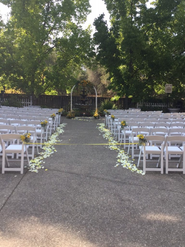 Lake Natoma Inn, Historic Folsom, CA. Wedding venue patio with chairs.