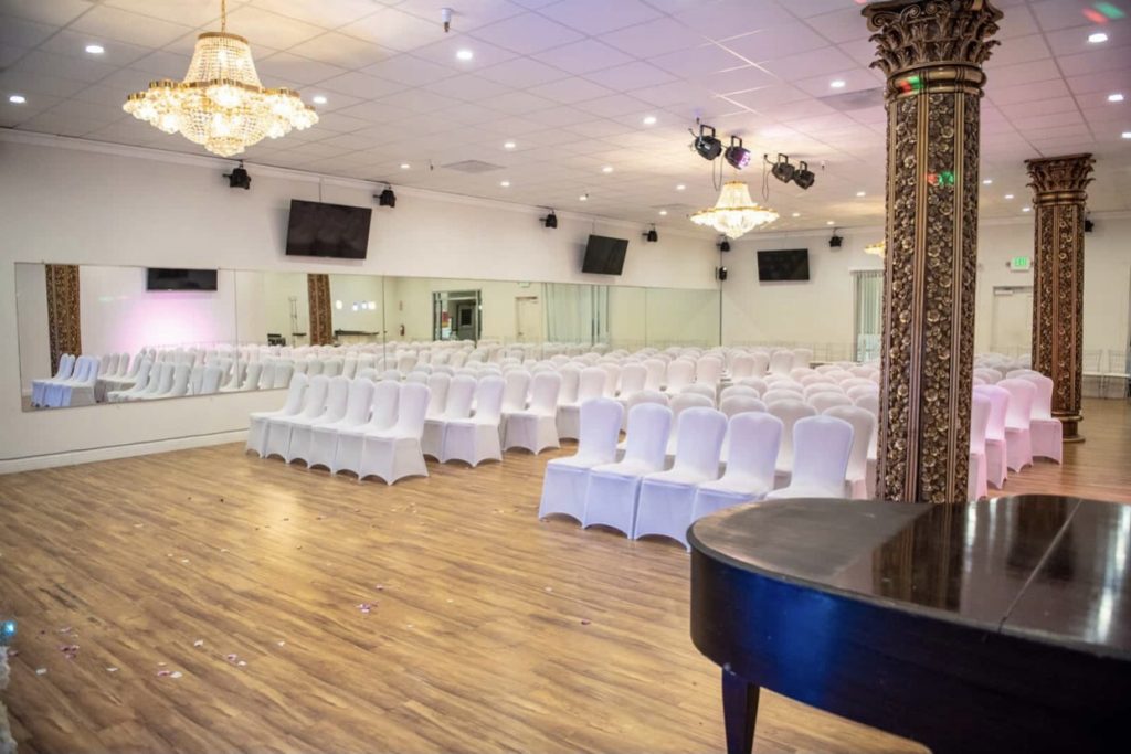 Town and Country Event Center, Sacramento, CA. Silver Hall. White chair covers