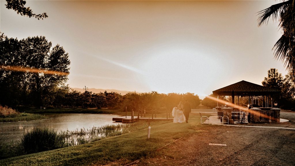 Historic Oakdale Ranch, Yolo County Farm Country. Newlyweds in golden hour.