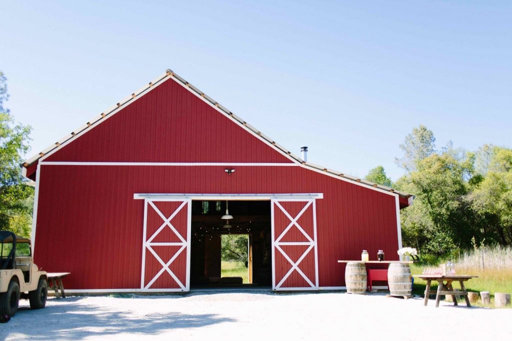 Vida Buena Farm, Calaveras County in gold country. Front of Big Red Barn