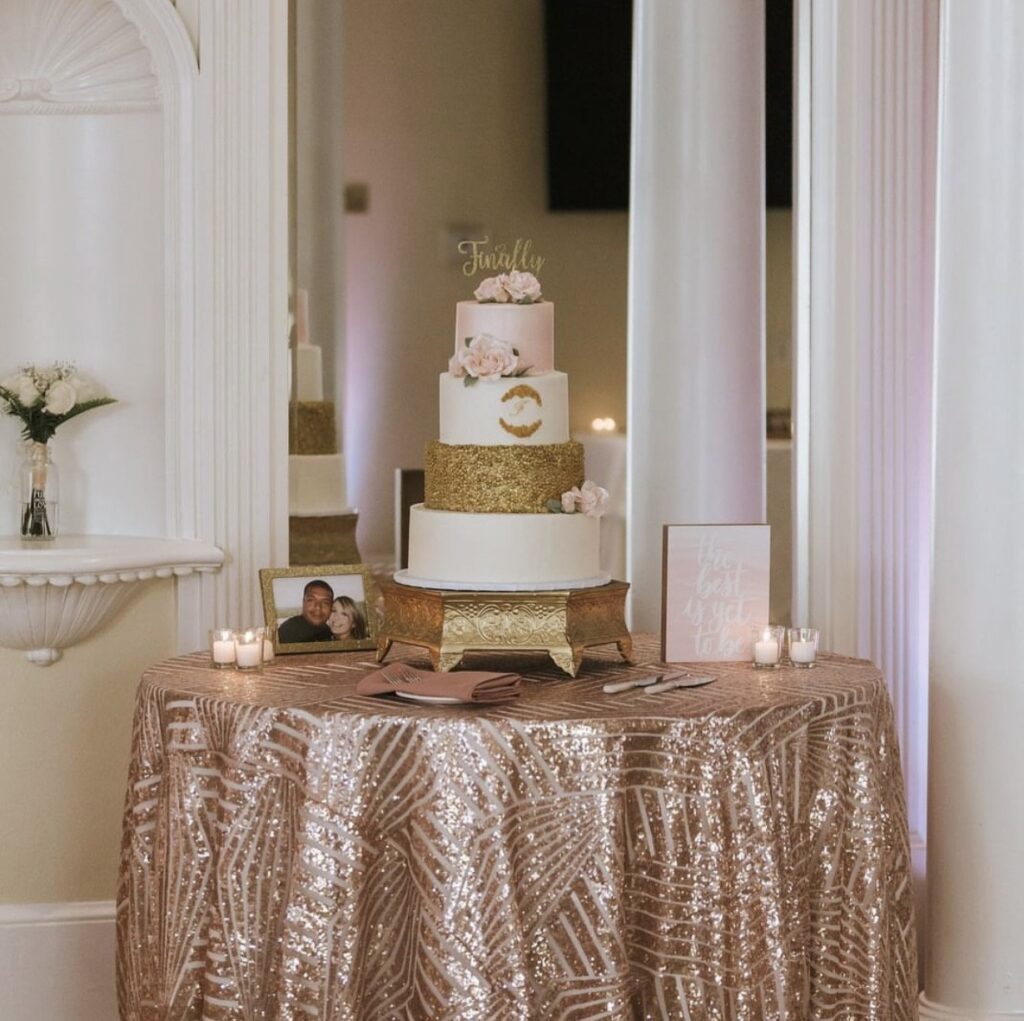 Vizcaya Sacramento, Mansion and Pavilion. Beautiful wedding cake on display.