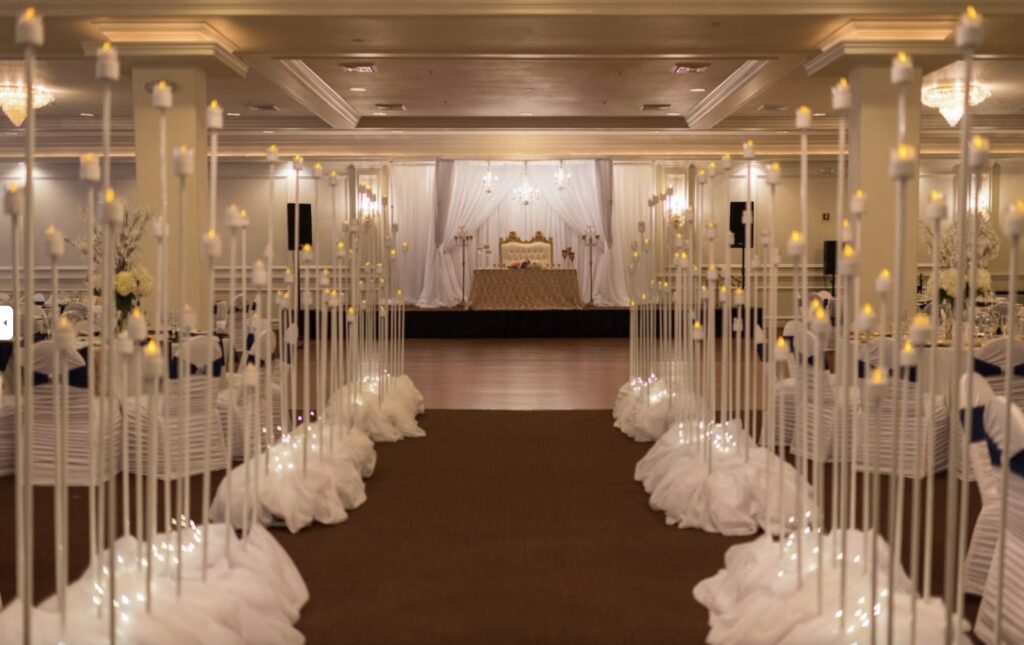 Grand-Shaz Hall White Wedding Aisle