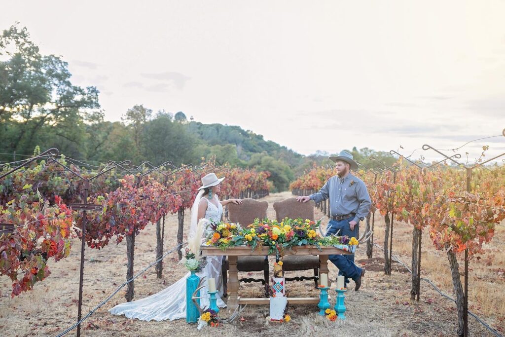 Mount Brown Vineyard Sonora Wedding Venue head table in vineyard