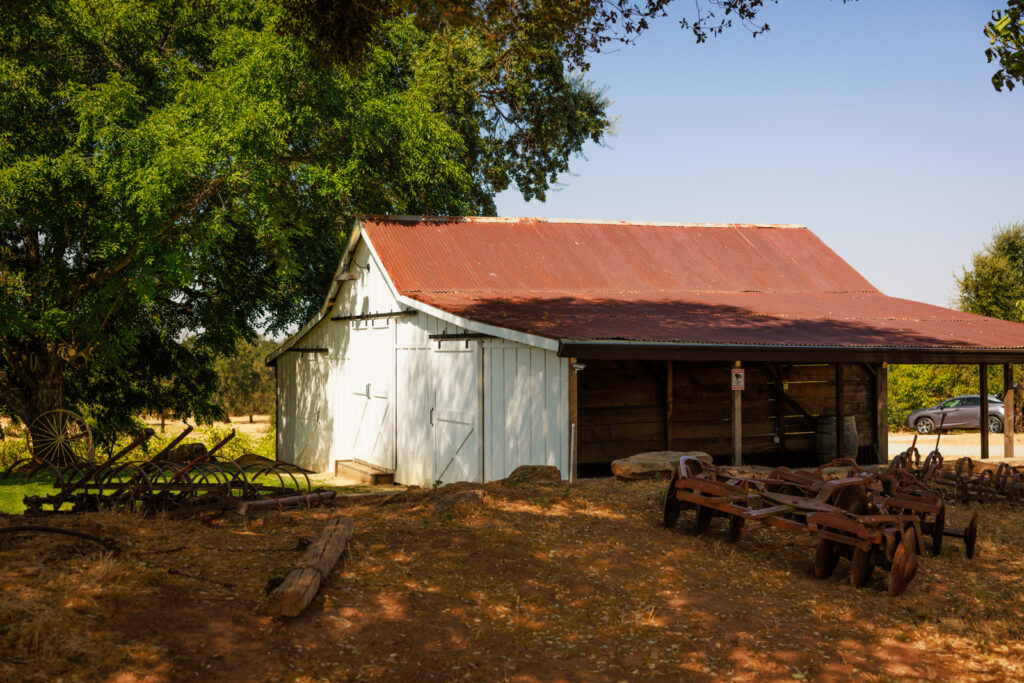 The White Barn at The Shenandoah Farmhouse. Amador County. Historic barn and shed.