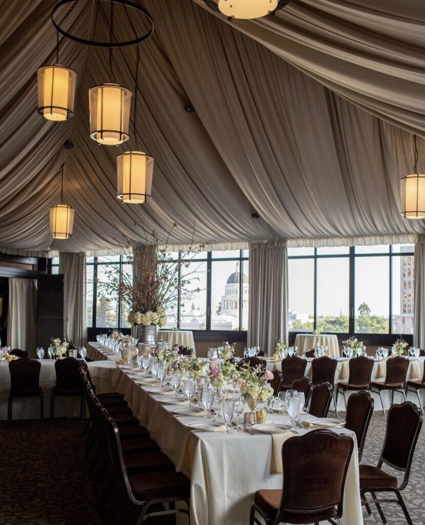 Kate Whelan Events, Sacramento, CA Reception tables lined up.