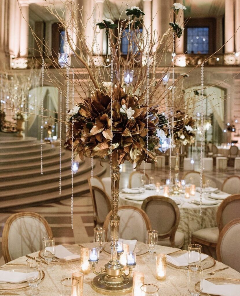 Kate Whelan Events, Sacramento. Table set up in San Francisco City Hall.