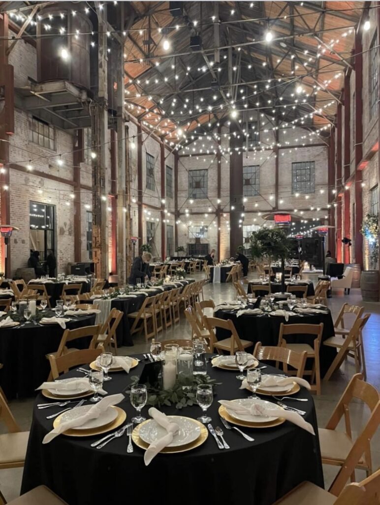 Acoustic Events, Sacramento Catering Company. Tables set at Old Sugar Mill.