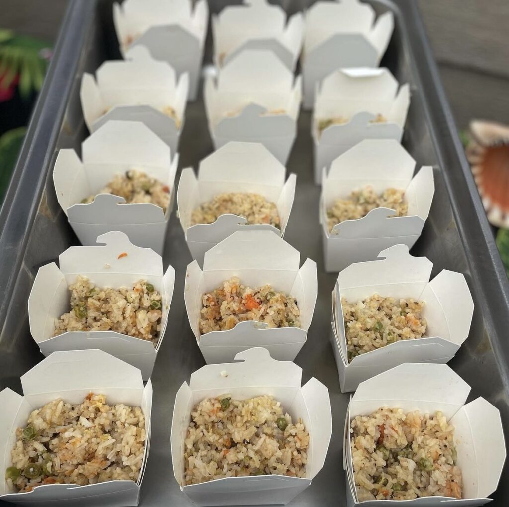 Acoustic Events, Sacramento Catering Company. Cute Chinese boxes with rice dish.