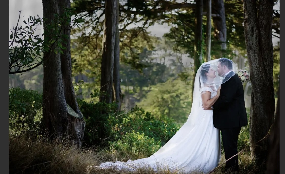 Mischa Photography, Nor Cal Photographer.  Couple kissing in the trees.